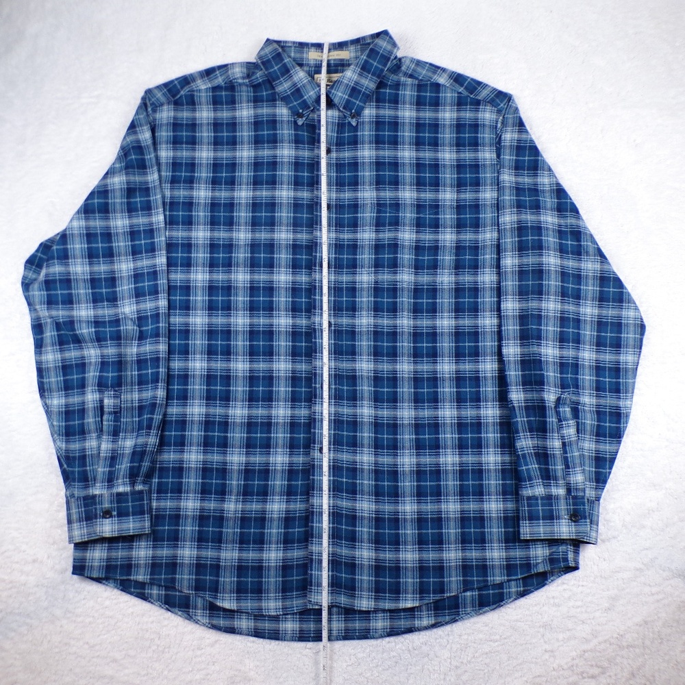 LLBean Scotch Plaid Flannel Button Shirt Mens Large Blue Traditional Fit Size XL - Picture 2 of 10